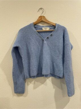 Thinking Mu Superfine Alpaca Button Up Sweater Cardigan Blue Size Small